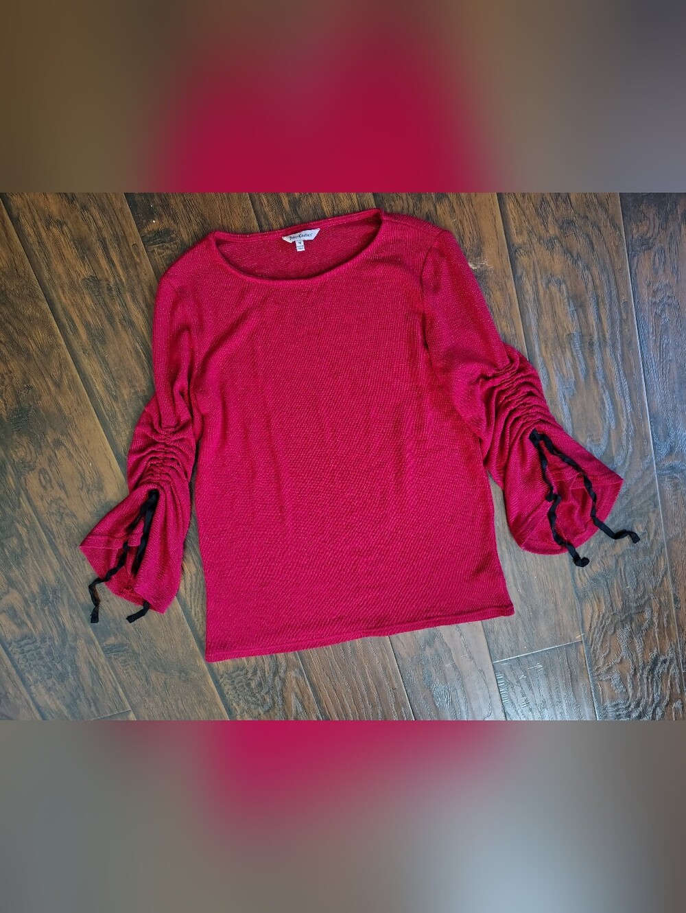 Juicy Couture Red Ruched Sleeve Knit Top